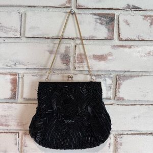 Vintage Mister Ernest black beaded small handbag purse